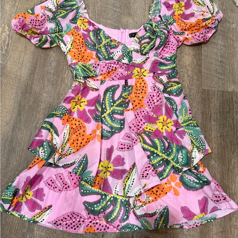 Crystal Sky Pink Tropical Floral Mini Dress